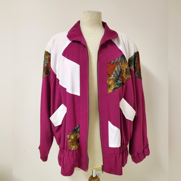 Vintage 80s Magenta Patchwork Bomber Jacket - Picture 10 of 10